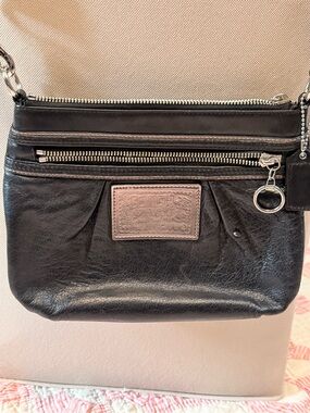 Coach Poppy Black Leather Crossbody with Silver Hardware